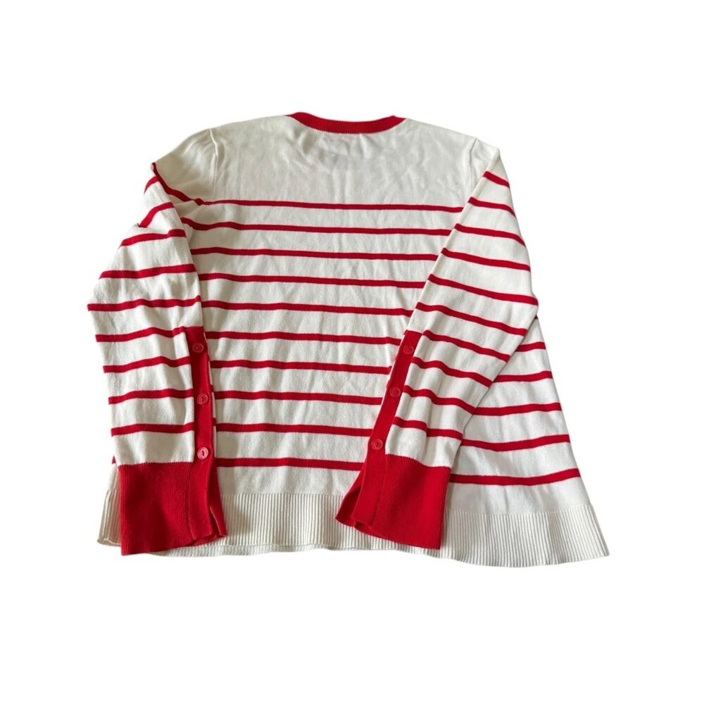 LOFT Womens Striped Sweater L Red White Long Sleeve Side Button Pullover READ - Picture 7 of 8